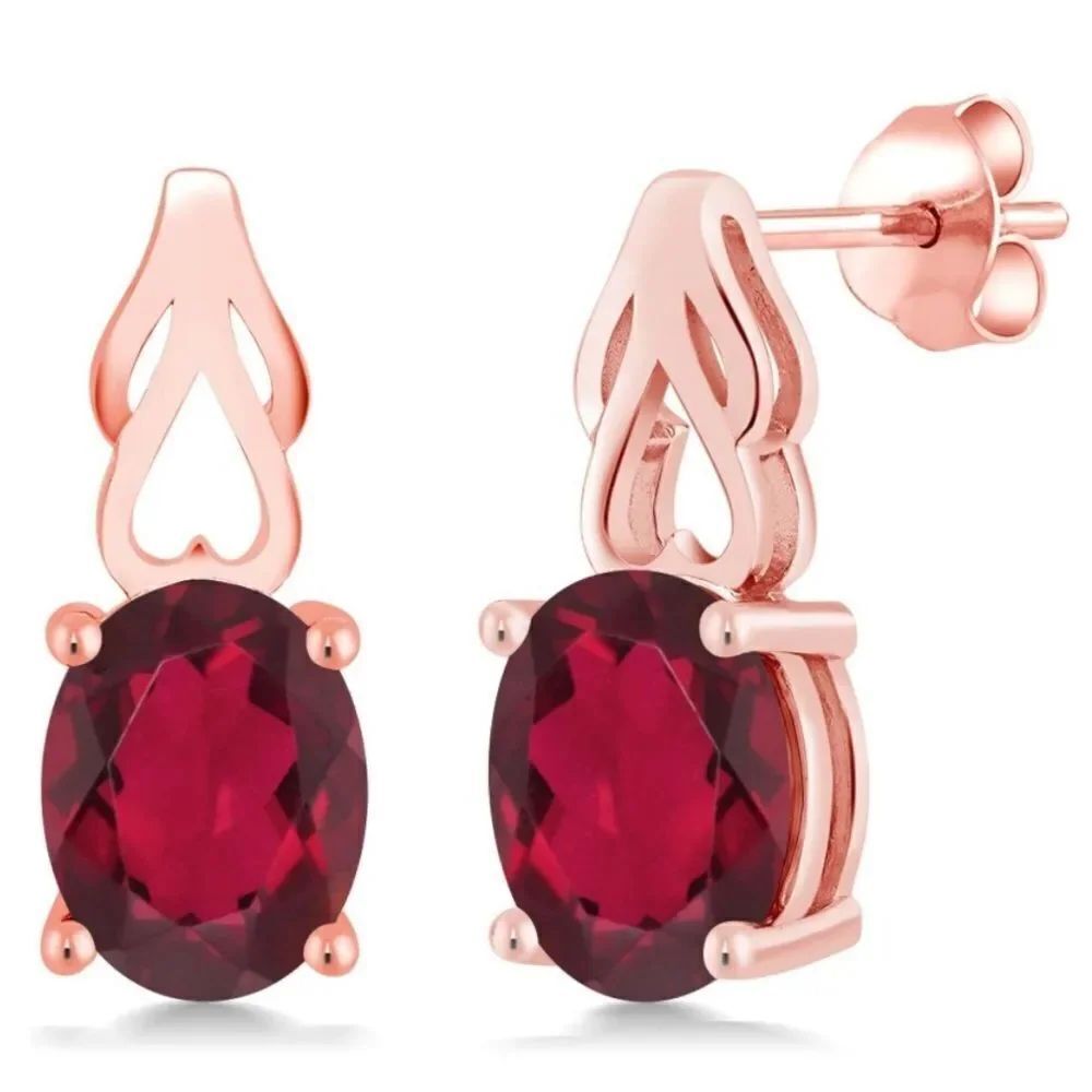 18K Rose Gold 925 with 3.60 Cttw Ruby Red Mystic Quartz Oval Post Drop Earrings